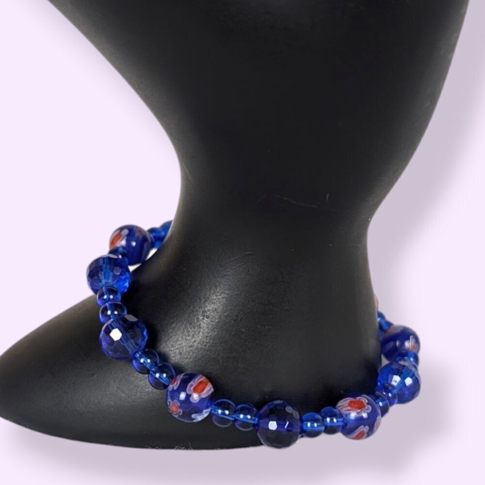 V. Millefiori Glass Beaded Stretch Bracelet